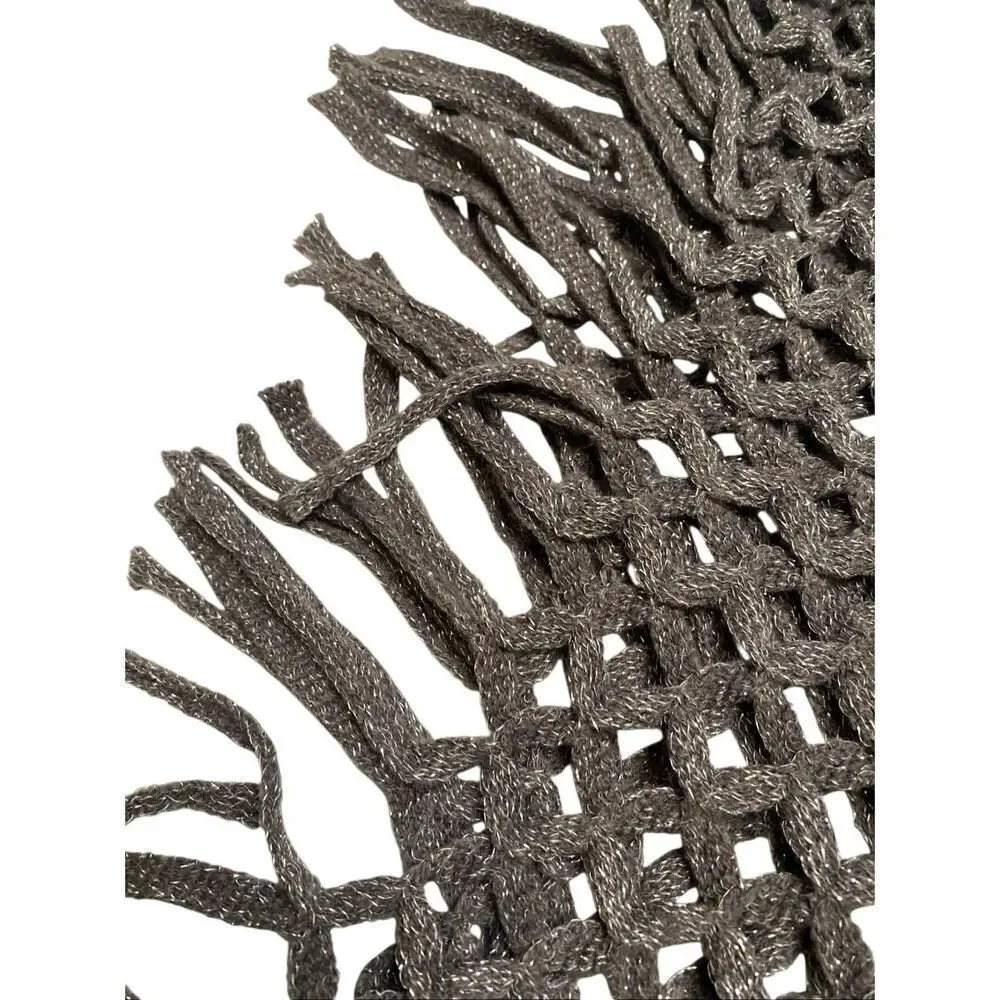 Black Rivet Gray Metallic Knit Fringe Infinity Scarf Boho Open Weave Wrap Winter